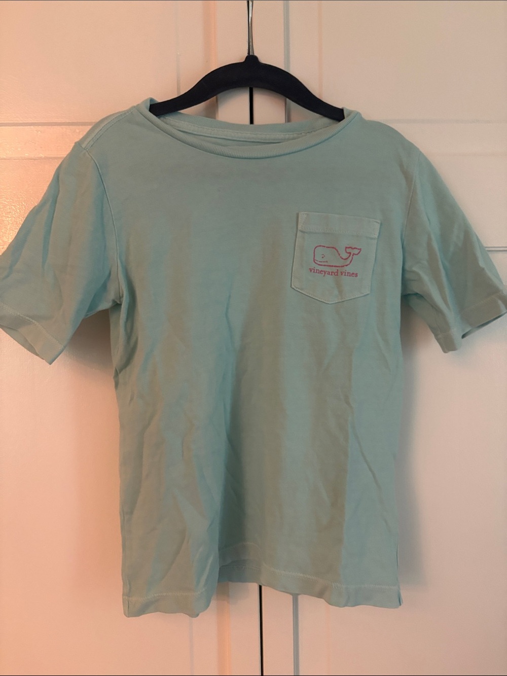 Vineyard Vines Kids Short Sleeve Pocket Tee - Mint Green with Pink Logo